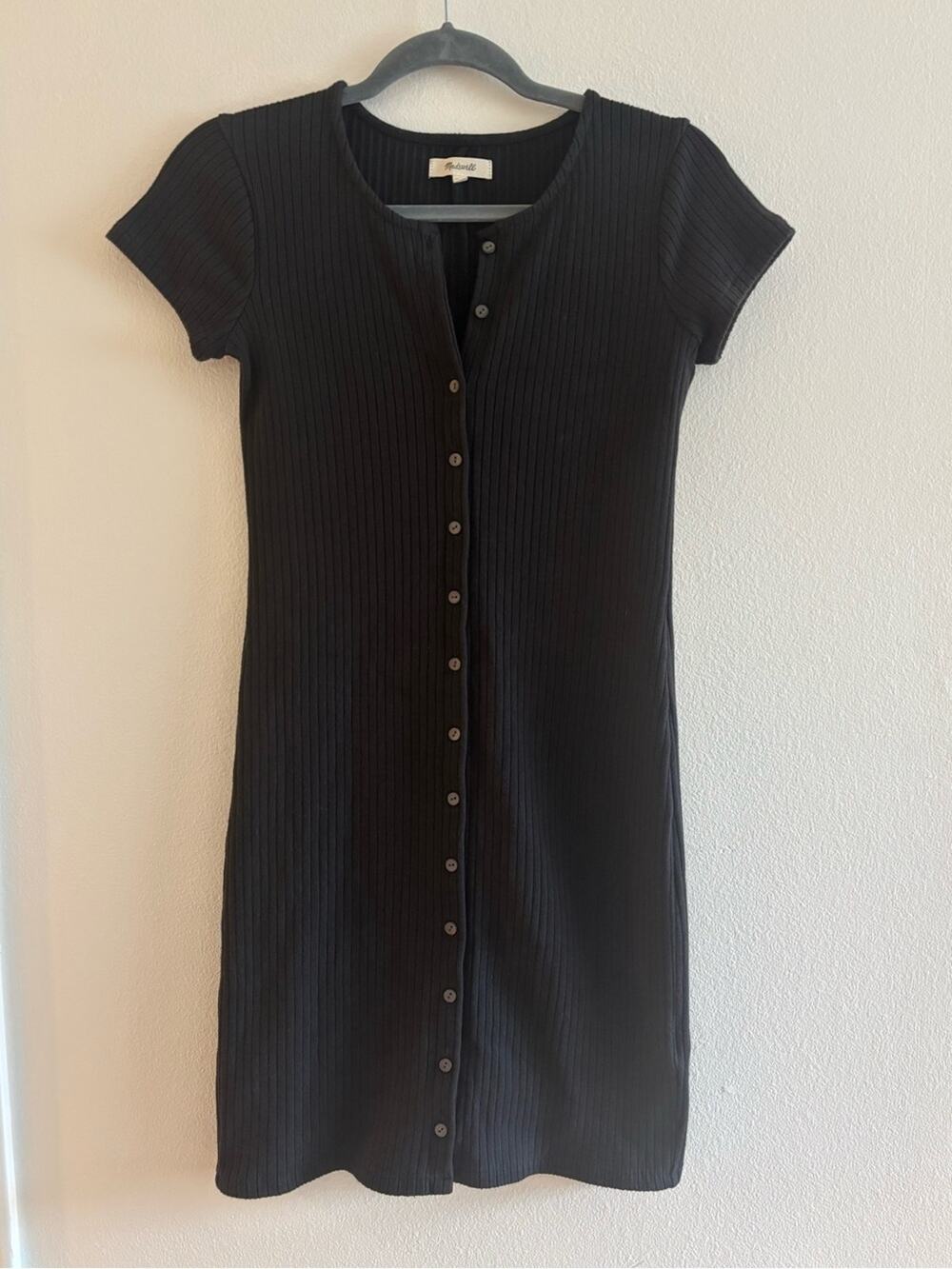 Madewell Black Button Front Ribbed T-Shirt Dress XXS